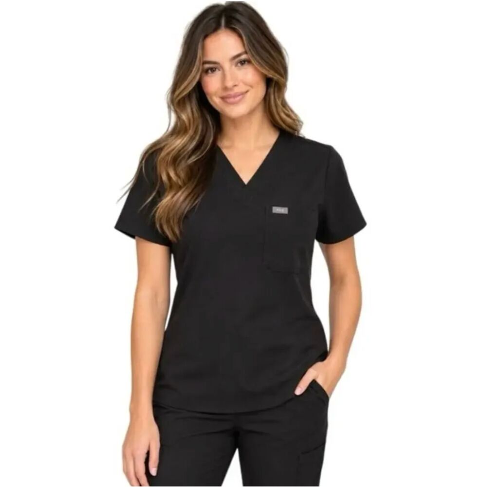 Figs Black Small Scrub Top